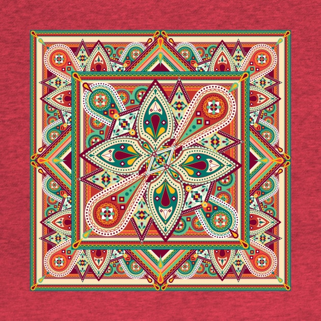 Orange and Green Ornamental Mandala by Carolina Díaz